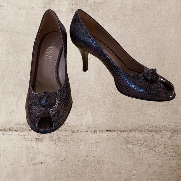 Franco Sarto python snake skin pumps violet Size 8.5 m peep toes 3.5. “ heels - Picture 4 of 7